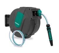 Enrouleur de tuyau automatique | Tuyau de 15m, buse, raccord et connecteur incl.