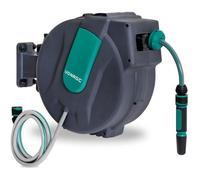 Enrouleur de tuyau automatique - Tuyau de 25M, buse d’arrosage et raccords inclus - Fixation murale
