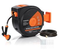 Enrouleur de tuyau d'arrosage - Fixation murale - Enroulement automatique - Tuyau de 20 m - Buse à 9 jets - Support pivotant à 180° - PVC robuste - Noir