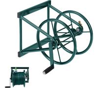 Enrouleur de tuyau Relaxdays, fixation murale, pour tuyau de 60 m, 2 raccords à clip, acier, support de tuyau, vert