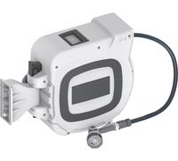 Enrouleur de tuyau UISEBRT 30 m avec douchette à main 10 fonctions, blanc-gris, enroulement automatique, support mural 180°, kit complet pour jardin, balcon et terrasse