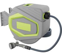 Enrouleur de tuyau UISEBRT 30 m avec douchette à main 10 fonctions, gris-jaune, enroulement automatique, support mural 180°, kit complet pour jardin, balcon et terrasse