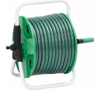 Enrouleur de tuyau vert sur pied avec jeu de raccords de tuyaux