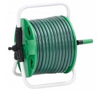 Enrouleur de tuyau vert sur pied avec jeu de raccords de tuyaux