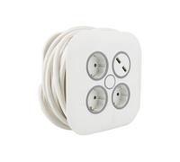 - Enrouleur domestique 3 prises Schuko + 2 USB 2,4A 7m - Blanc