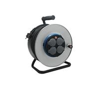 Electraline 208683 Enrouleur Electrique Professionnel 40M pour chantier en Métal 4 prises IP44 avec Guide pour le câble, Platine fixe et poignée ergonomique