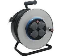 Electraline 208683 Enrouleur Electrique Professionnel 40M pour chantier en Métal 4 prises IP44 avec Guide pour le câble, Platine fixe et poignée ergonomique