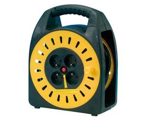 Enrouleur ménager - 15 m - 3G1.5 mm² - 4 prises - noir/jaune