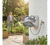Enrouleur Tuyau Arrosage Mural 20+2 m x Ø 15 mm, Dévidoir de Tuyaux d'Eau Portable, Buse à 2 Modes, Gris