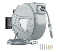 Enrouleur Tuyau Arrosage Mural - Outsunny - 20+1,6 m x Ø 15 mm - Rétractable Automatique Pivotant à 180° - Plastique - Gris