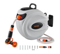 VEVOR Enrouleur Tuyau Arrosage Mural, 30 m x 12 mm, Dévidoir de Tuyaux d'Eau Rétractable avec Support Pivotant 180°, Buse à 9 Modes, Verrouillable, Rembobinage Automatique, pour Arroser Pelouse Jardin