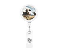 Enrouleurs de badges rétractables avec porte-clés - Enrouleurs de badge d'infirmière - Léger et robuste - Avec clip - Vache de la ferme - Pour cartes d'identité, clés - Cadeau pour employés de bureau