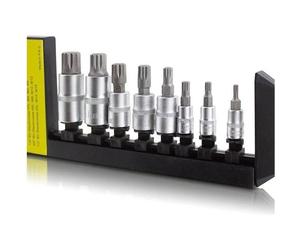 Ens. 8 douilles mâle/femelle Torx ou spline 1/4 3/8 et 1/2 en chrome-vanadium