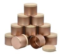 ENSDIEPLS Boîtes à Bougies, Pots à Bougies DIY Rose en Fer doré, couvercles à Grains de Bois, Paquet de 24, Rangement Artisanal cylindrique de 4oz/8oz(8oz-24-color 01)