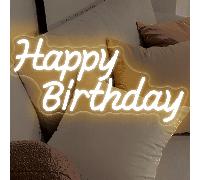 Enseigne de joyeux anniversaire au néon, plaque de joyeux anniversaire illuminée, panneau de joyeux anniversaire au néon, toile de fond LED de joyeux anniversaire, blanc chaud, enseigne au néon LED mu