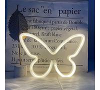 Enseigne Néon LED en Forme de Papillon 120 Leds 2835 Haute Luminosité, Tube Flexible 22×15 cm, Alimentation USB ou 3 Piles AA Lampe Décorative pour Chambre, Bar, Fête, Anniversaire, Noël (Blanc)