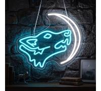 Enseigne Néon Loup Bleu Tête de Loup Lune LED Enseigne Néon Animal pour Décoration Murale Lumière Néon pour Bière Pub Cave à Hommes Restaurant Fête Cadeau d'Anniversaire Décoration pour Garçons Hommes