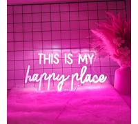 Enseigne néon pour décoration murale - This Is My Happy Place pour décoration de chambre d'adolescente et de fille, lumière néon LED rose pour décoration murale, lampe de chevet, interrupteur à