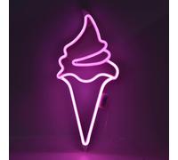 Enseignes au Néon de Crème Glacée, Enseigne Lumineuse à LED au Néon avec Télécommande pour Décoration de Fête USB ou Alimenté par Batterie(Rose)