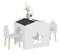 AIYAPLAY Ensemble 1 table et 2 chaise 3 pièces pour enfants avec plateau de tableau noir, pieds en pin, pour 3-8 ans, blanc