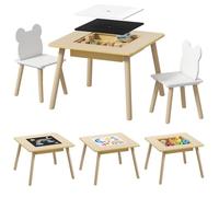 AIYAPLAY Ensemble 1 table et 2 chaise 3 pièces pour enfants avec plateau réversible, espace de rangement, bois naturel
