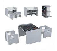 Ensemble 1 Table et 2 Chaises COSTWAY pour Enfants- Tableau Noir et Rangements MDF, 3 Ans+,Modulaire,Montessori, Gris