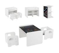Ensemble 1 Table et 2 Chaises COSTWAY pour Enfants Tableau Noir et Rangements MDF 3 Ans+ Modulaire Montessori Blanc