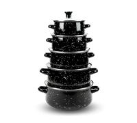 Herzberg – Ensemble 10 pièces marmites et cocottes HG04128, émail noir, couvercles en verre 16–24 cm