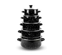 Herzberg HG04128, Ensemble de 10 Pièces Marmites et Cocottes avec Couvercles en Verre, Émail Noir, Poignées Confortables, Tailles Polyvalentes (16-24CM), Durabilité Supérieure, Facile à Nettoyer
