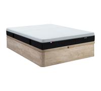 Ensemble 140 x 190 cm sommier coffre naturel clair + matelas hybride anti-feu ressorts ensachés 7 zones, mémoire de forme et latex ép.28cm - SLOMAS de YSMÉE