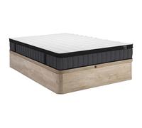 Ensemble 140 x 190 cm sommier coffre naturel clair + matelas hybride ressorts ensachés 7 zones et gel à mémoire de forme ép.25cm - TOLCA de YSMÉE