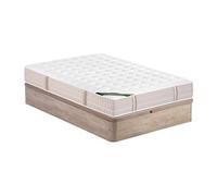 Ensemble 140 x 190 cm sommier coffre naturel clair + matelas ressorts ensachés 5 zones accueil mémoire de forme et coutil anti-punaises de lit ép.24