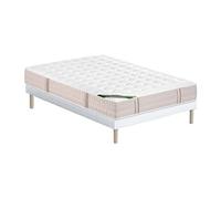 Ensemble 140 x 190 cm sommier tapissier + matelas ressorts ensachés 5 zones accueil mémoire de forme et coutil anti-punaises de lit