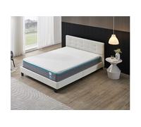 NOVEMBER- Ensemble Matelas + LIT (140x190cm) - Matelas Ypsilon (Équilibré) 28cm Latex Naturel & Mémoire de Forme + Sommier tête de lit Stable & Robuste revêtement synthétique Blanc