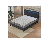 Ensemble 140x190cm-Matelas mémoire de forme + Lit avec tête de lit LED et sommier à lattes, Matelas 22cm d'épaisseur