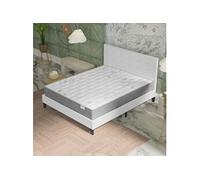 Ensemble MATELAS + LIT (140x190cm)- Galice 25cm Ressorts ensachés & Mémoire de forme + Sommier & tête de lit revêtement Blanc