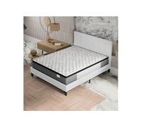 Ensemble MATELAS + LIT (140x190cm)- Elekctra 30cm Ressorts ensachés & Mémoire de forme + Sommier & tête de lit revêtement Blanc
