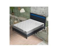 NOVEMBER- Ensemble Matelas + LIT (140x190cm)- Matelas Galice 25cm Ressorts ensachés& Mémoire de Forme+ Sommier tête de lit LED Stable & Robuste revêtement synthétique Noir