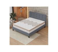 NOVEMBER- Ensemble Matelas + LIT (140x200cm)- Matelas Errakis 28cm Ressorts ensachés & Mousse HDensité + Sommier tête de lit Bois Stable & Robuste revêtement synthétique Gris