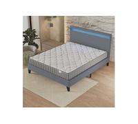 Ensemble 160x200cm-Matelas latex naturel + Lit avec tête de lit LED et sommier à lattes, Matelas 16cm d'épaisseur