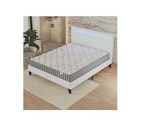 Ensemble 160x200cm-Matelas latex naturel + Lit avec tête de lit LED et sommier à lattes, Matelas 16cm d'épaisseur