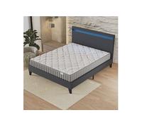 Ensemble 160x200cm-Matelas latex naturel + Lit avec tête de lit LED et sommier à lattes, Matelas 16cm d'épaisseur