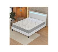 Ensemble 160x200cm-Matelas ressorts ensachés + Lit avec Tête de lit LED et sommier à lattes, Matelas 25cm d'épaisseur