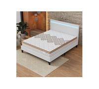 Ensemble 160x200cm-Matelas ressorts ensachés + Lit avec Tête de lit LED et sommier à lattes, Matelas 28cm d'épaisseur