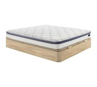 Ensemble 180 x 200 cm sommier coffre naturel clair + matelas hybride ressorts ensachés 7 zones et mémoire de forme ép.25cm - MALAO de PALACIO