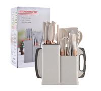 Ensemble 19pcs VURAHOME cuisine silicone antiadhésif + rangement + couteaux - Blanc