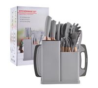Ensemble 19pcs VURAHOME cuisine silicone antiadhésif + rangement + couteaux - Gris