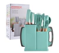 Ensemble 19pcs VURAHOME cuisine silicone antiadhésif + rangement + couteaux - Vert