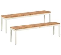 Ensemble 2 Bancs de Jardin Moderne en Bois d'Acacia à Lattes avec Structure Métallique Marron Corricella