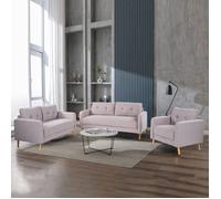 Ensemble 2 canapés + fauteuil en microfibre gris clair - GLIMAR